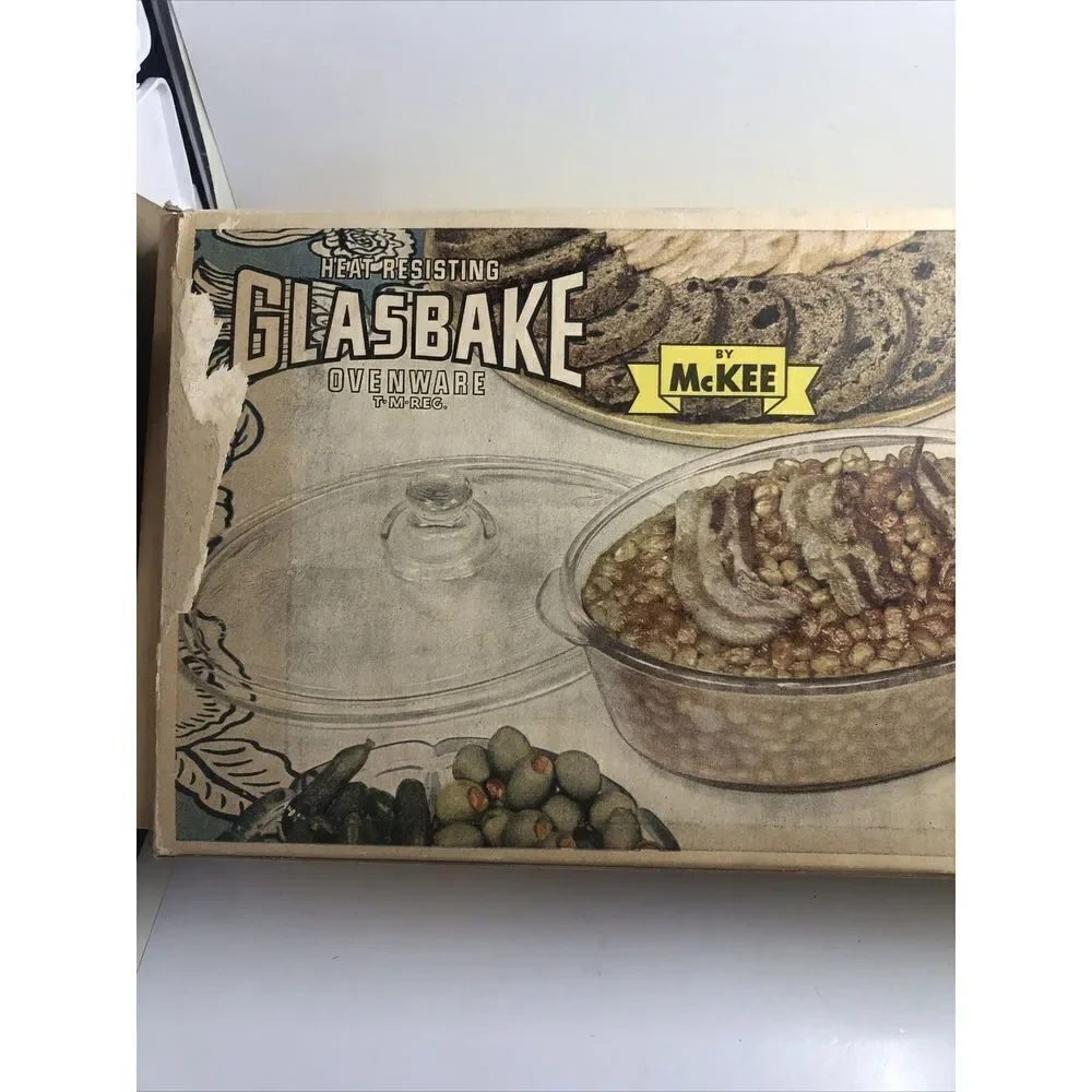 *Glassbake Clear Oval 1 Quart Casserole Dish Baking Pan 225 With Lid & Box. Vtg